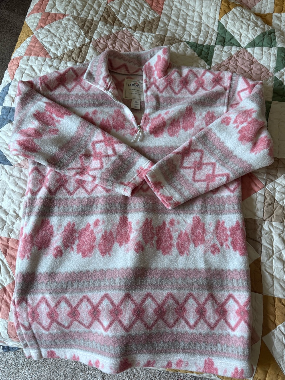 Vintage Victoria's Secret Country Pink and White Quarter- Zip Sweater
